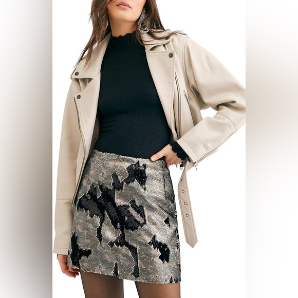 NWT free people skinny sequin mini skirt in camo - Picture 1 of 5